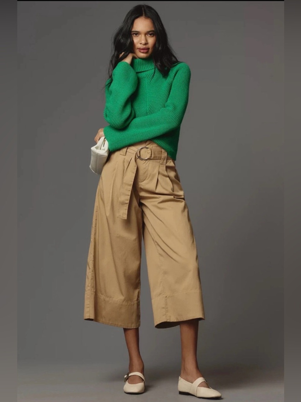 NWT Anthropologie Maeve High-Rise Belted Culottes Wide Leg Pants Khaki - Picture 2 of 8